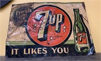 Antique 7-Up soda tin sign advertising “ Fresh