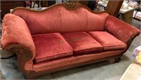 Antique scroll arm sofa - burgundy velvet