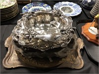 Antique Silver Plated Serving Trays, Bowl.