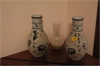 2 DECORATED VASES 13 1/2 “ TALL