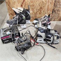 Various Sized Skates, Battery Chargers