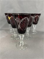 (6) Ruby Cut Glass Wine Glasses