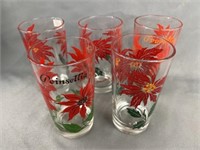 (5) Peanut Butter Poinsettia Pattern Glasses