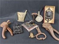 Vintage Cast Iron Pieces & Wooden Nutcrackers