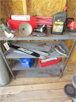 METAL SHELF AND CONTENTS, CHAIN SAW BARS