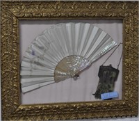 FAN WITH MOTHER OF PEARL AND MESH BAG - FRAMED