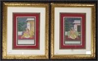 Pair framed Indo-Persian Court Scenes Miniatures