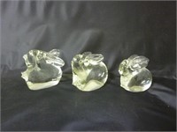 Set of 3 Art Glass Bunny Rabbit Paperweights
