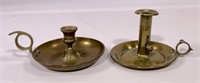 2 brass saucer sticks: 5.5" base, thumb holder,