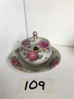Set Of Dahlia Painted Sugar Pot With Top and