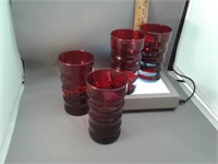 4 red glasses Anchor Hocking tumblers - 4 3/4"