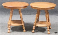 2 Round Wood End Tables