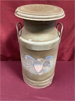 Vintage Green Painted Milk Can With Eagle Shield