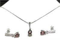 Sterling Silver Diamond Garnet Elegant Set