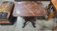 ANTIQUE ENTRY TABLE ON CASTERS W/ FAUX MARBLE TOP