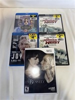 5Pk BLU RAY MOVIES AND 1 Wii game open