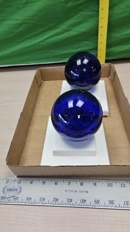 2- blue glass balls
