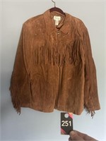 Suede Leather Fringed Ladies Zipped Jacket Size 3X