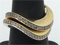 Pair Of 14k Gold And Diamond Stacking Rings
