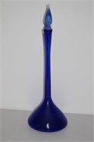 vintage handblown cobalt blue glass decanter 22.5"