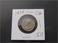 1934 Canadian 5 cent Coin