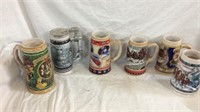 Six beer steins