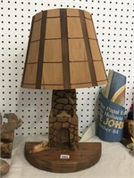 Cabano Quebec Style Carved Wooden Lamp