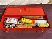 Metal snap on toolbox full of miscellaneous items