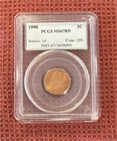 1990 LINCOLN CENT GRADED MS67RD