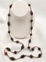 Red Jade Pearls & Garnet Necklace