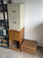 2 Drawer Metal File Cabinet, Wooden Crate, Etc.