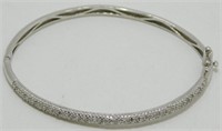 Sterling Silver Pave Hinged Bracelet W/ Safety