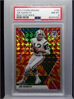 Joe Namath 2020 Mosaic Gold Reactive PSA 8