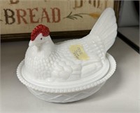 Milk Glass Rooster Candy Dish