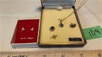 14 K Earrings and Necklace Earring Set (one