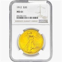 1912 $20 Gold Double Eagle NGC MS61