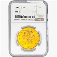 1900 $20 Gold Double Eagle NGC MS62
