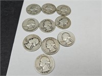 10-  1930's, 40's Silver Quarters