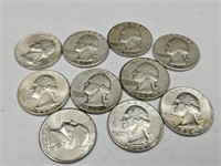 10-  1940's, 50's, 60's Silver Quarters