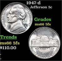 1947-d Jefferson Nickel 5c Grades GEM+ 5fs