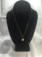 14K Gold Chain with Diamond Puff Heart Necklace