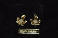 18K Gold Maple Leaf Earrings w/ Opals