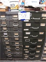 2 METAL PARTS CABINETS W/ PLUMBING SUPPLIES