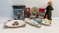 Christmas lot: kunstler design tin, other misc
