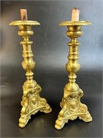 PAIR OF VINTAGE BRASS ALTAR CANDLESTICKS