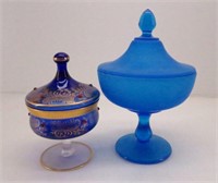 Westmoreland & Bohemian Blue Glass Compotes