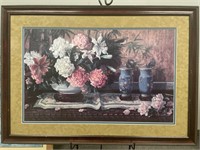 Vintage Peonies in Fine China Vase Framed Print
