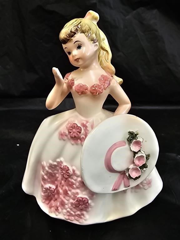 Lefton Southern Belle Girl Porcelain Vase/Planter