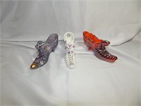 Vintage 3 Fenton Glass Cat Head Shoes Signed