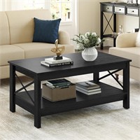 YITAHOME Coffee Table  2-Tier Storage  Black